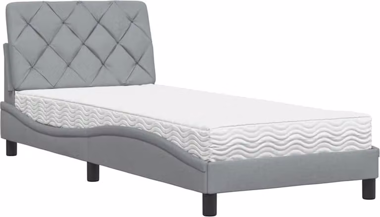 Letto con Materasso Grigio Chiaro 90x200 cm in Tessuto