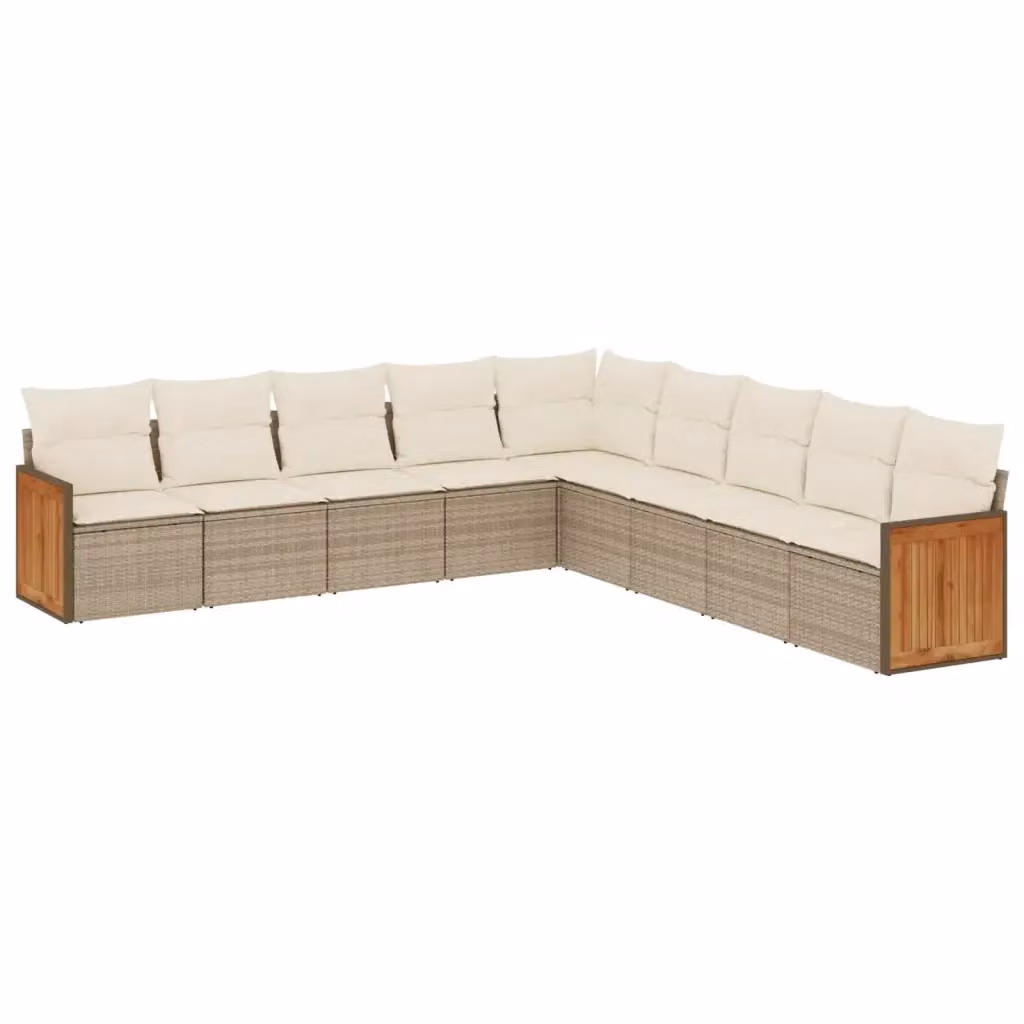 vidaXL Set Divano da Giardino a L 9 pz in Legno di Acacia e Polyrattan con Cuscini Beige e Rivestimenti Rimovibili – 2