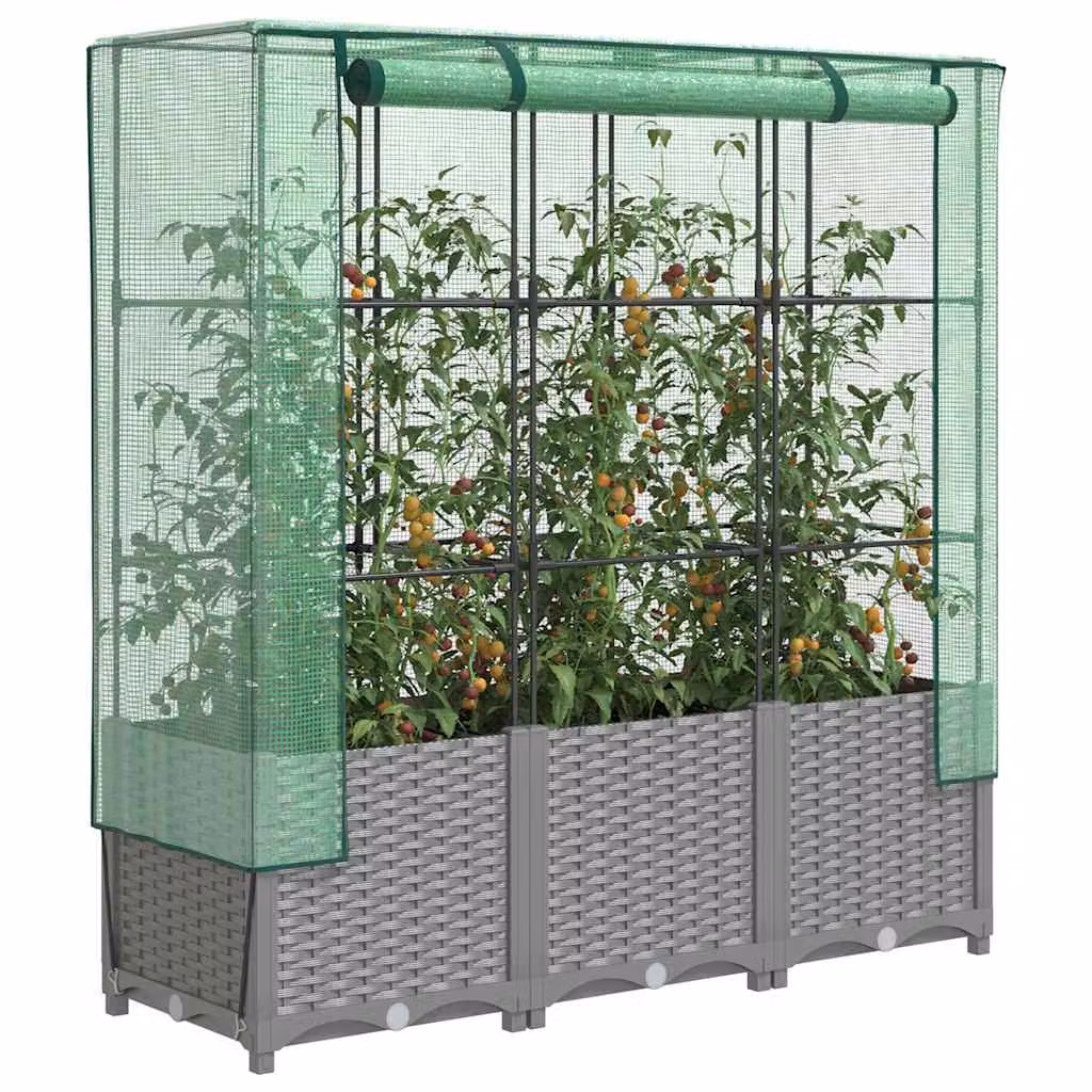 Letto rialzato con copertura serra effetto rattan vidaXL, grigio e verde, L 120 cm x P 40 cm x H 138 cm