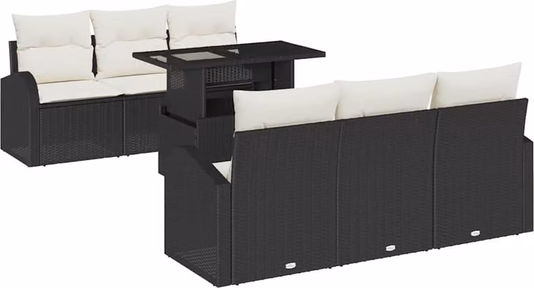 Set Divano da Giardino con cuscino 7 pcs Nero Poly Rattan