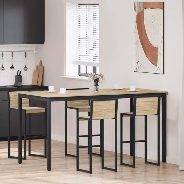 Tavolo da bar rettangolare moderno vidaXL in legno ingegnerizzato e metallo, nero e marrone, L: 200 cm, P: 105 cm, H: 76 cm