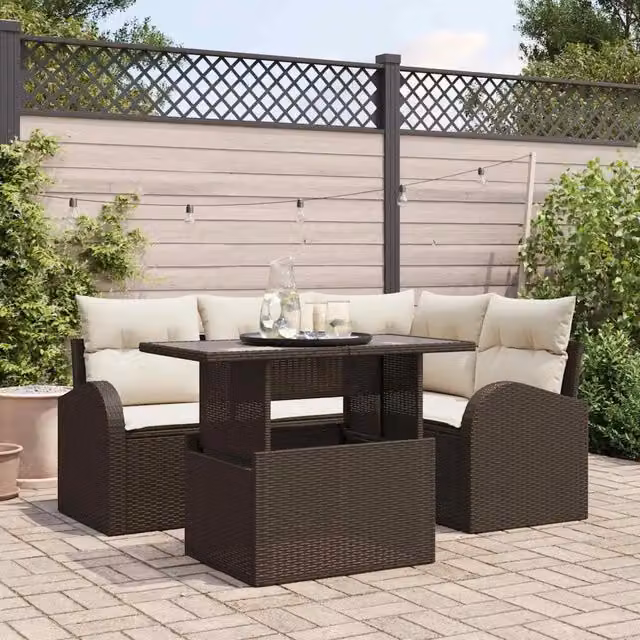Set Divano da Giardino 5 pz 4-Numero di posti Marrone 3357371