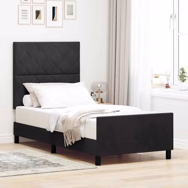 Letto a molle con testiera in velluto nero vidaXL L/P/H: 207 x 90 x 140 cm – 1
