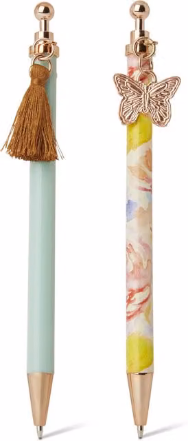 Set di 2 penne a sfera Dmail con pendente a sfera e farfalla in metallo multicolore