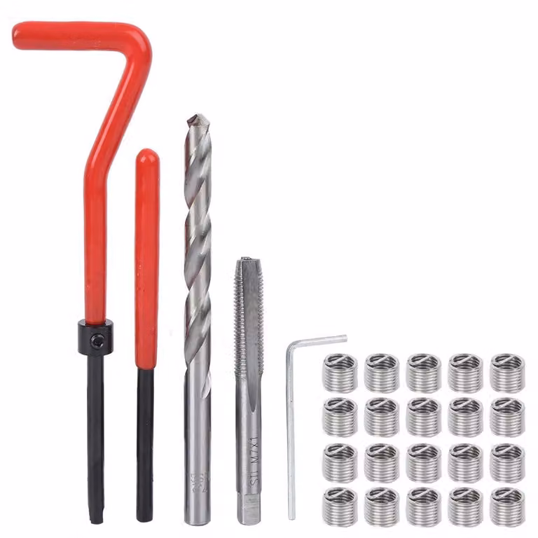 Omgoods - Kit per la riparazione di filettature danneggiate - 25 pezzi - M7 - Set Helicoil - Contenitore in plastica trasparente - Riparazione efficiente - Kit per la riparazione di filettature di viti
