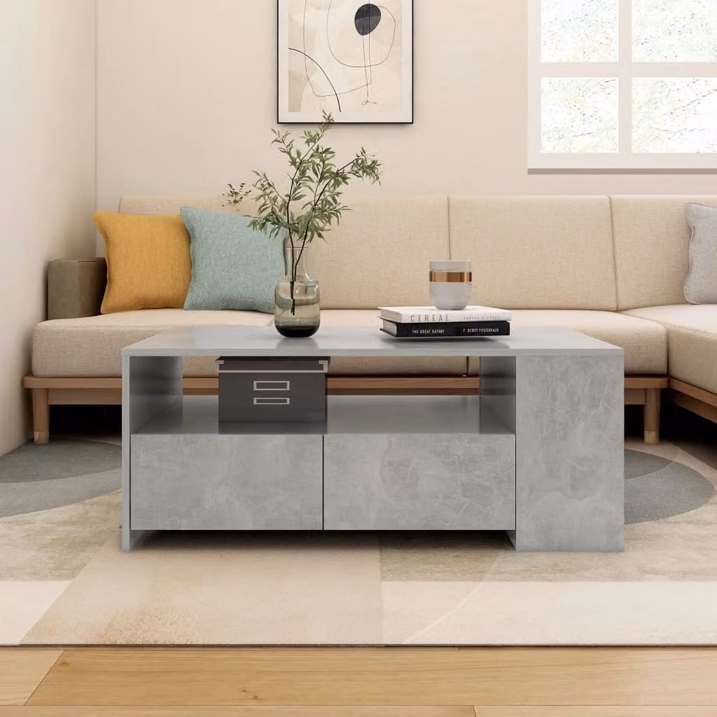 The Living Store tavolino in cemento grigio 102x55x42 cm materiale a base di legno