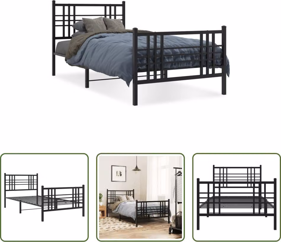 The Living Store Struttura letto con testiera e pediera in metallo nero 90x190 cm