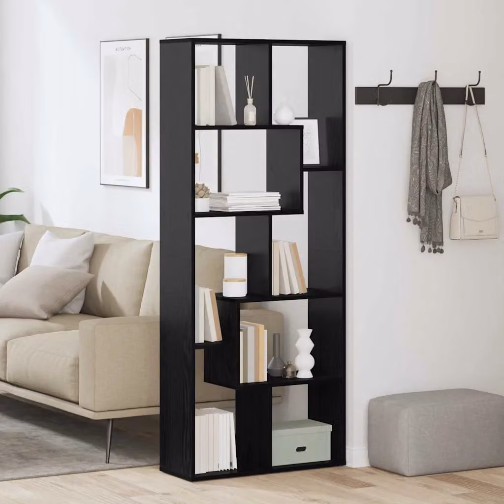 vidaXL Armadio per Libri a 8 Livelli con Ripiani Regolabili, Rovere e Nero, L 67 x P 25 x H 162 cm