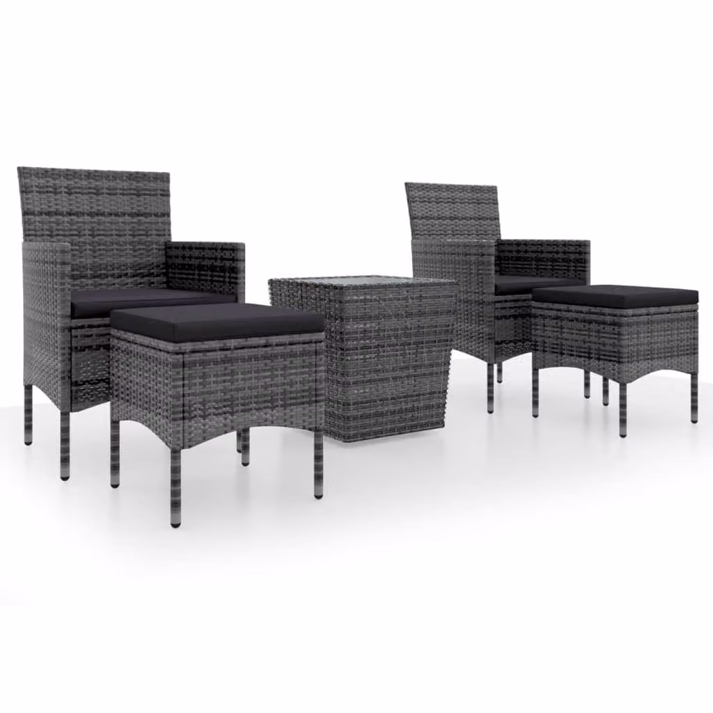 Set Bistrot da Giardino 5pz Polyrattan e Vetro Temperato Grigio