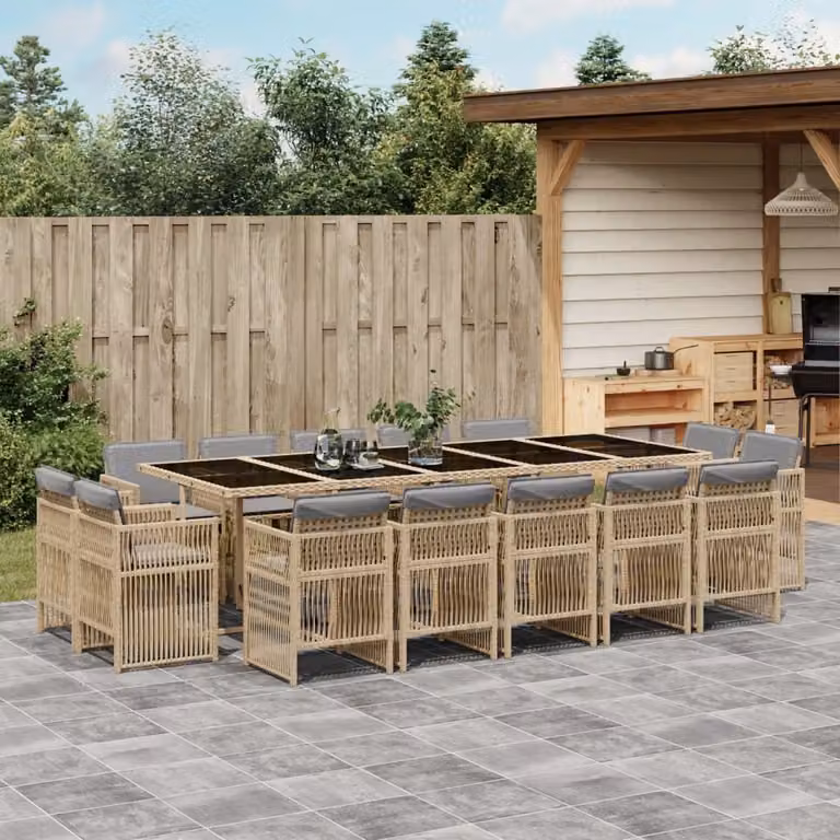 Maison Exclusive - Set Pranzo da Giardino 15 pz con Cuscini Beige Misto Polyrattan