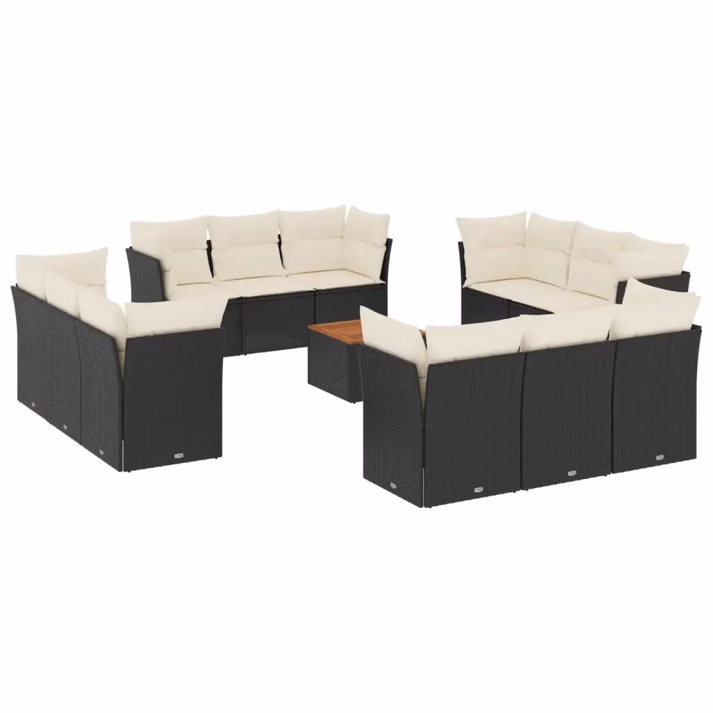 Set di divani da giardino vidaXL a forma di L in polyrattan nero con cuscini e tavolino da esterno – 2