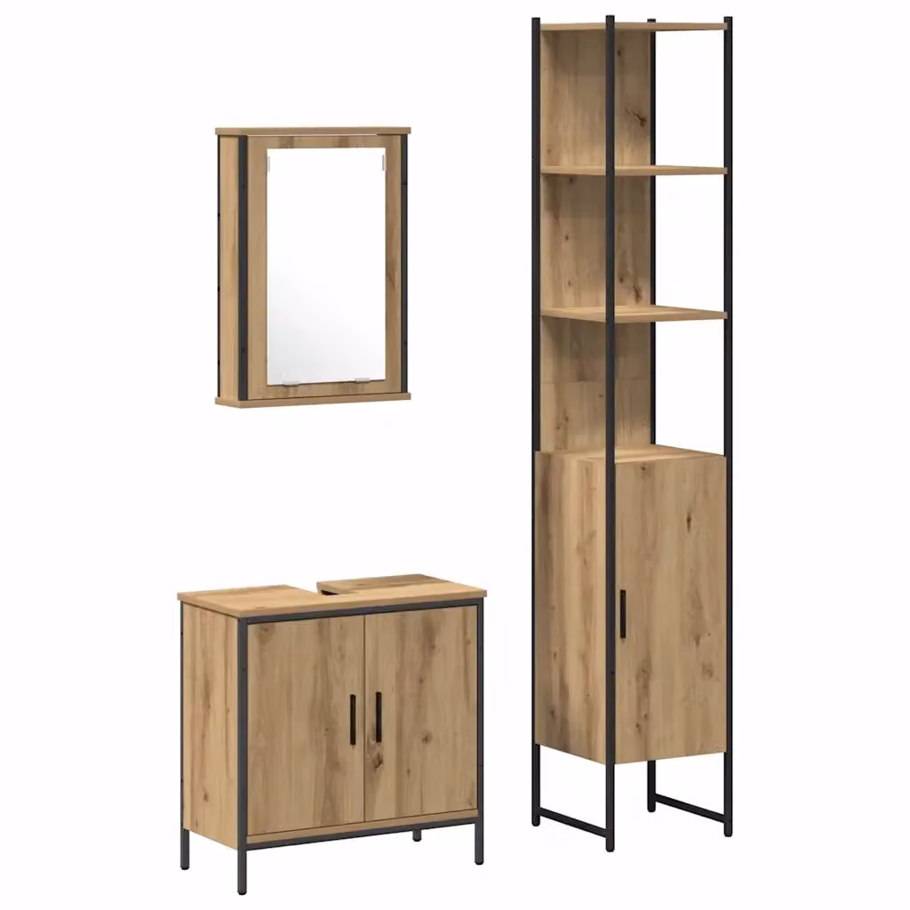 Set di mobili per il bagno vidaXL composto da 3 pezzi in legno marrone e nero con design minimalista e montaggio a parete – 2