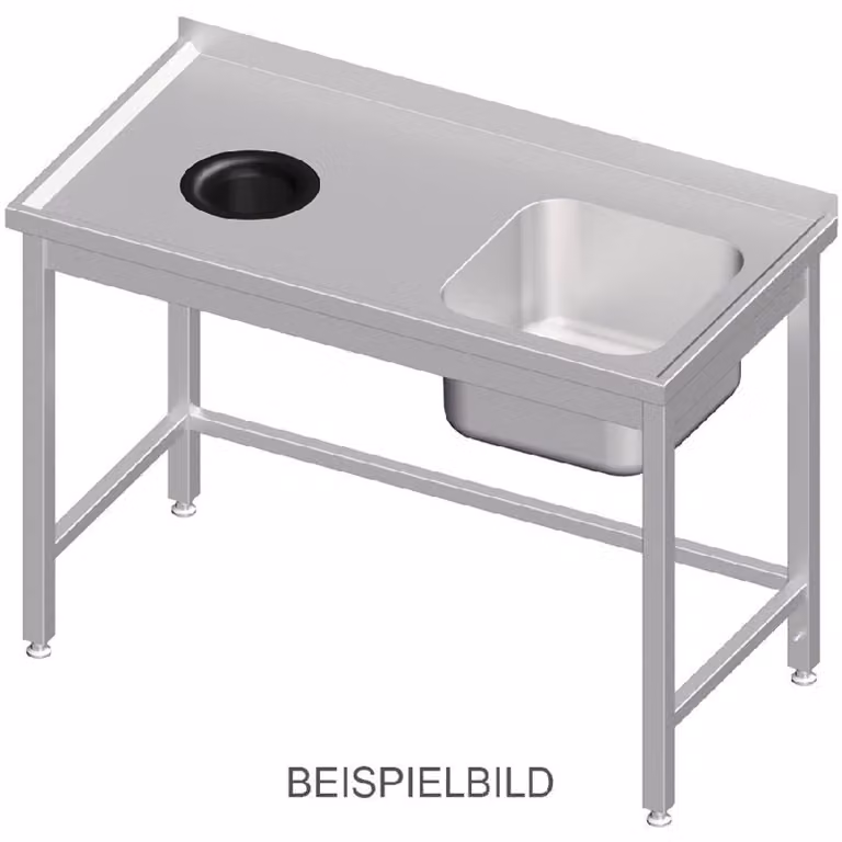 Mobile lavello senza ripiano inferiore, con foro di scarico, 1700x700x850 mm, con una vasca a sinistra, con alzatina, saldato