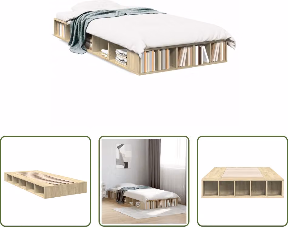 The Living Store Struttura per letto in rovere Sonoma 75x190 cm Materiale a base di legno