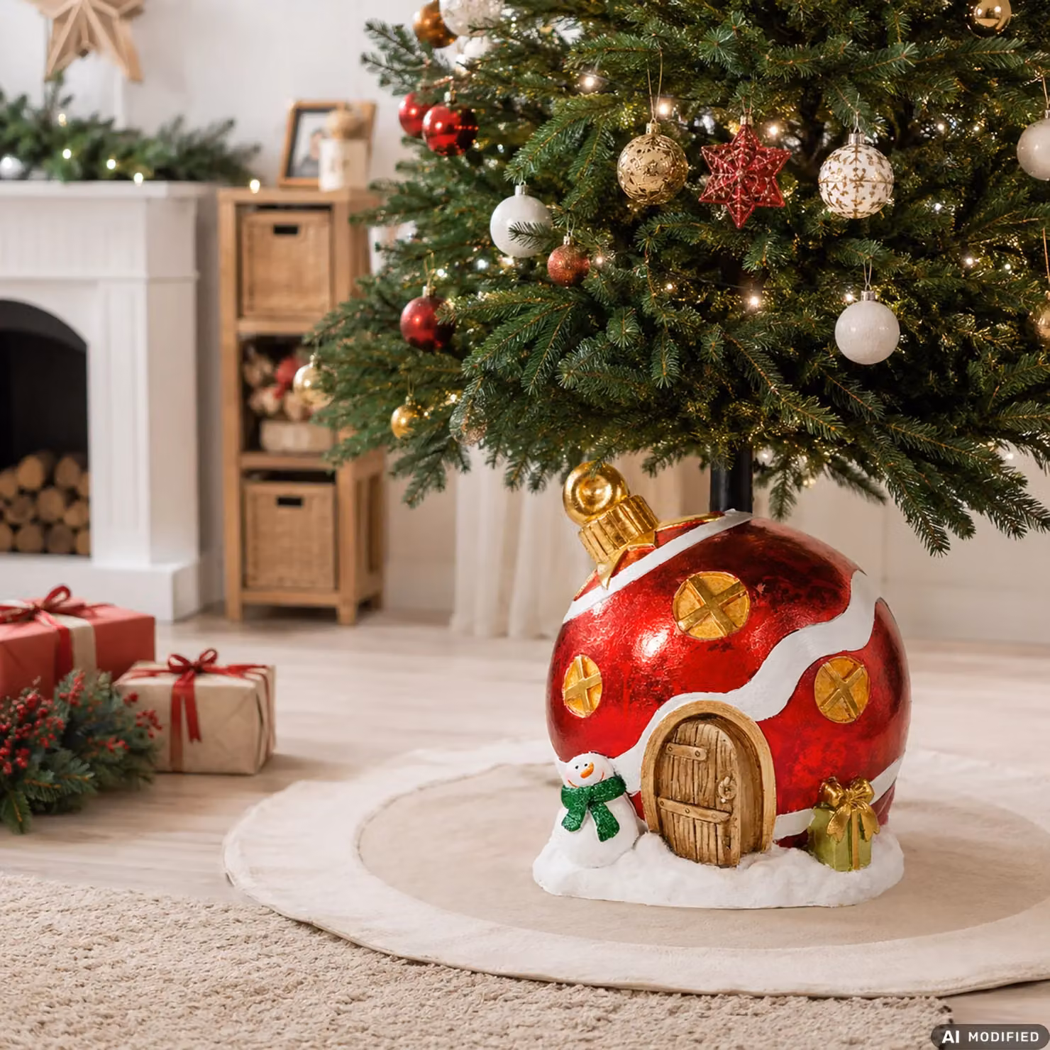 Base Albero Palla Natalizia VESTIAMO CASA, colore rosso e nero, H 43 cm x L 33 cm x P 32 cm – 2