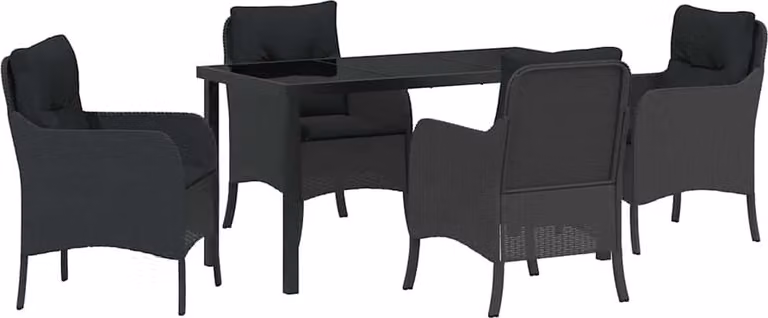 Set da Pranzo per Giardino con cuscino 5 pcs Nero polyrattan