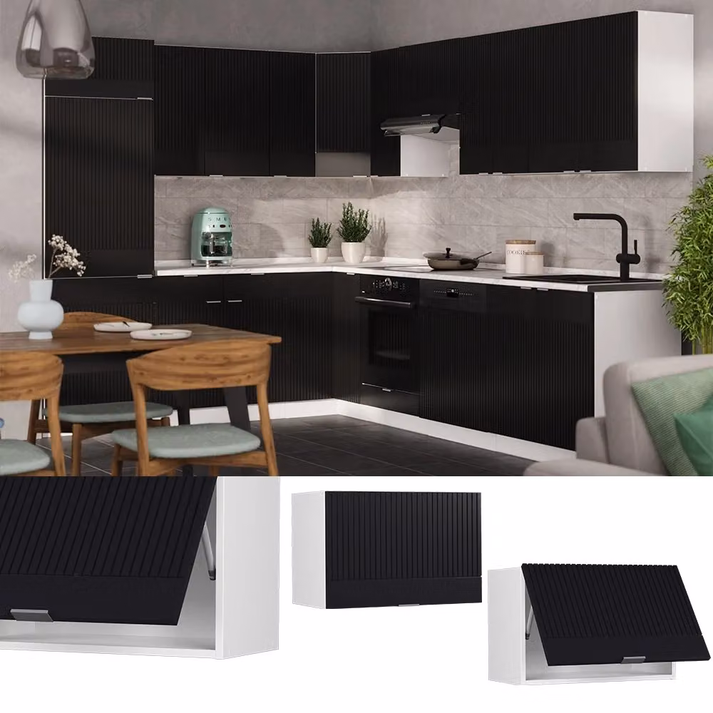 Pensile da cucina Vicco Fame-Line moderno con ante a battente, finitura opaca rigata, colori nero, bianco e grigio, L: 60 cm, P: 34,1 cm, H: 40 cm – 2