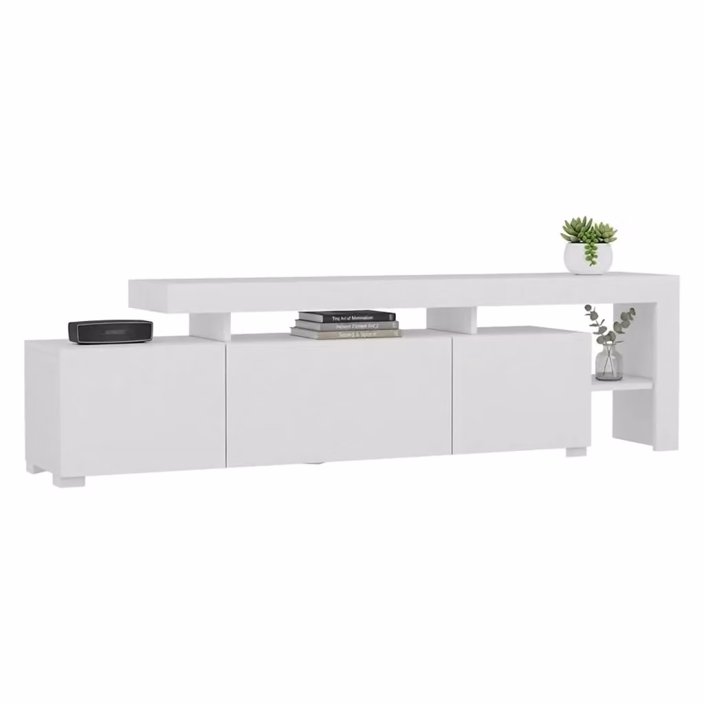 Mobile Porta TV Trasacco DMORA Bianco con Ripiano e Illuminazione Integrata L: 192 cm, P: 37 cm, H: 53 cm – 2