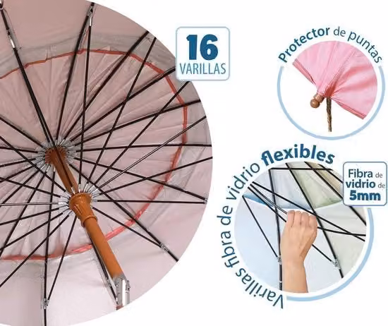 Ombrellone da spiaggia Ø 220 cm con manico regolabile in alluminio - Rosa con borsa portatile e ombreggiatura UPF 50+