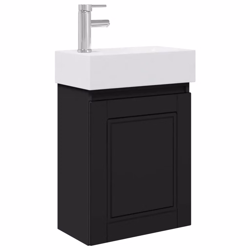 Mobile bagno moderno vidaXL sospeso con rubinetto, bianco e nero, L: 45,5 cm, P: 22,5 cm, H: 84 cm – 2