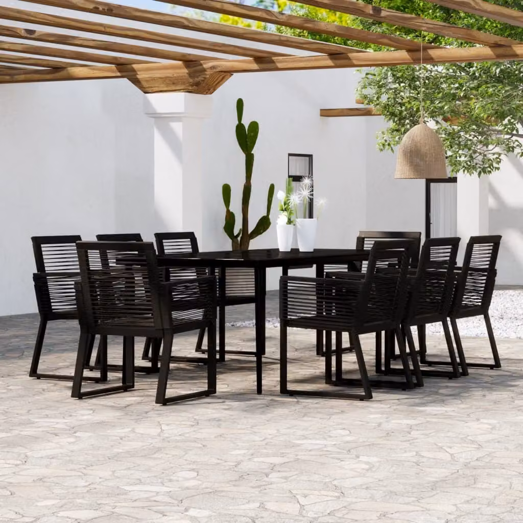 The Living Store 9 pezzi. Set da pranzo da giardino Nero