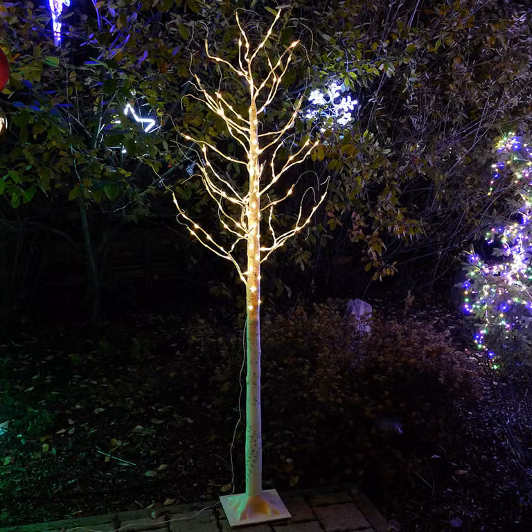 Albero LED betulla bianco caldo 180 LED 210 cm per esterni con timer