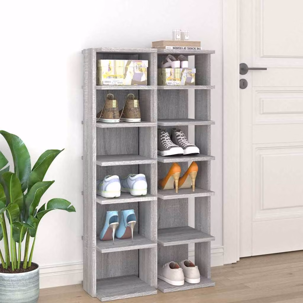 Set di 2 scarpiere vidaXL moderne in legno multistrato grigio da appendere al muro L: 27,5 cm, P: 27,0 cm, H: 102,0 cm