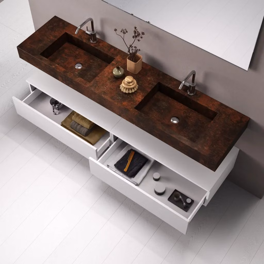 Composizione bagno ASTRA 7 pezzi corten e bianco con illuminazione LED e specchio – 2