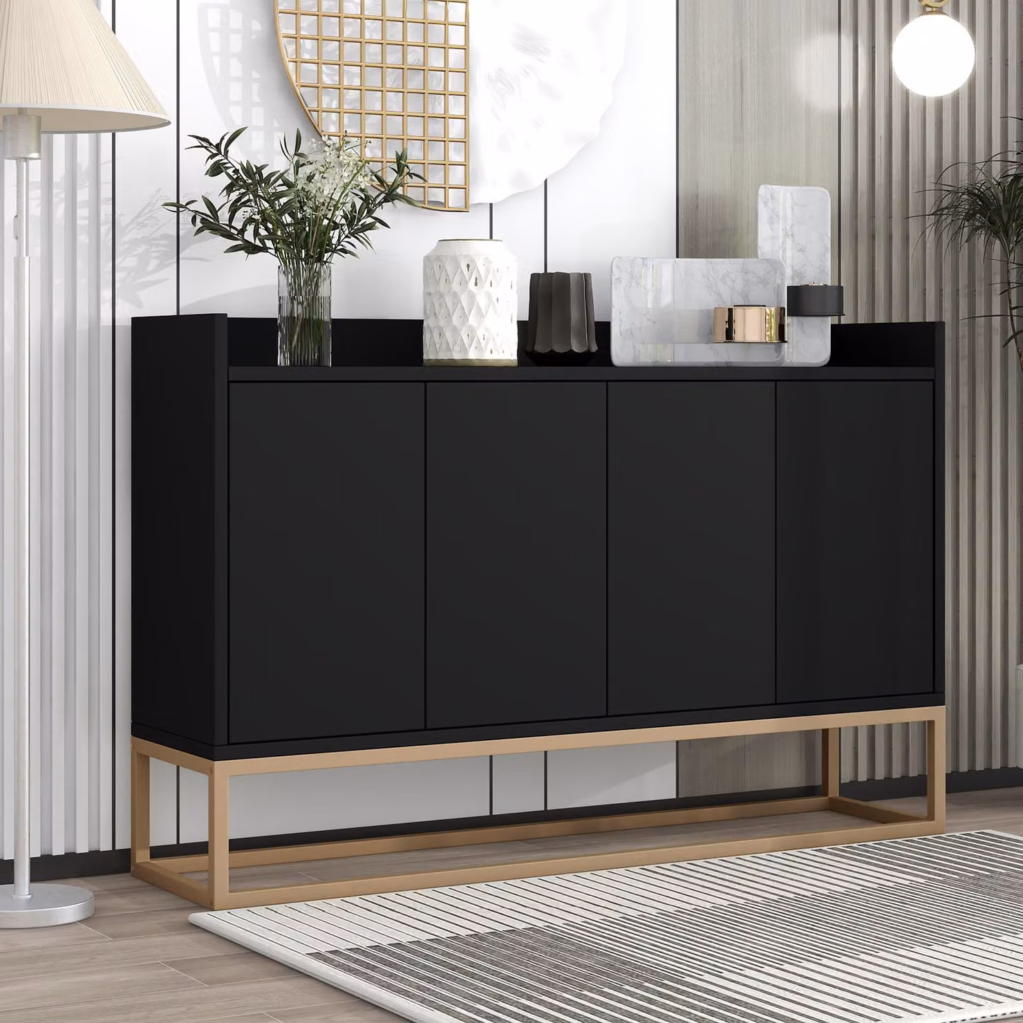 Bellissima cassettiera moderna a 4 ante da 120 cm per sala da pranzo, soggiorno, cucina - nero