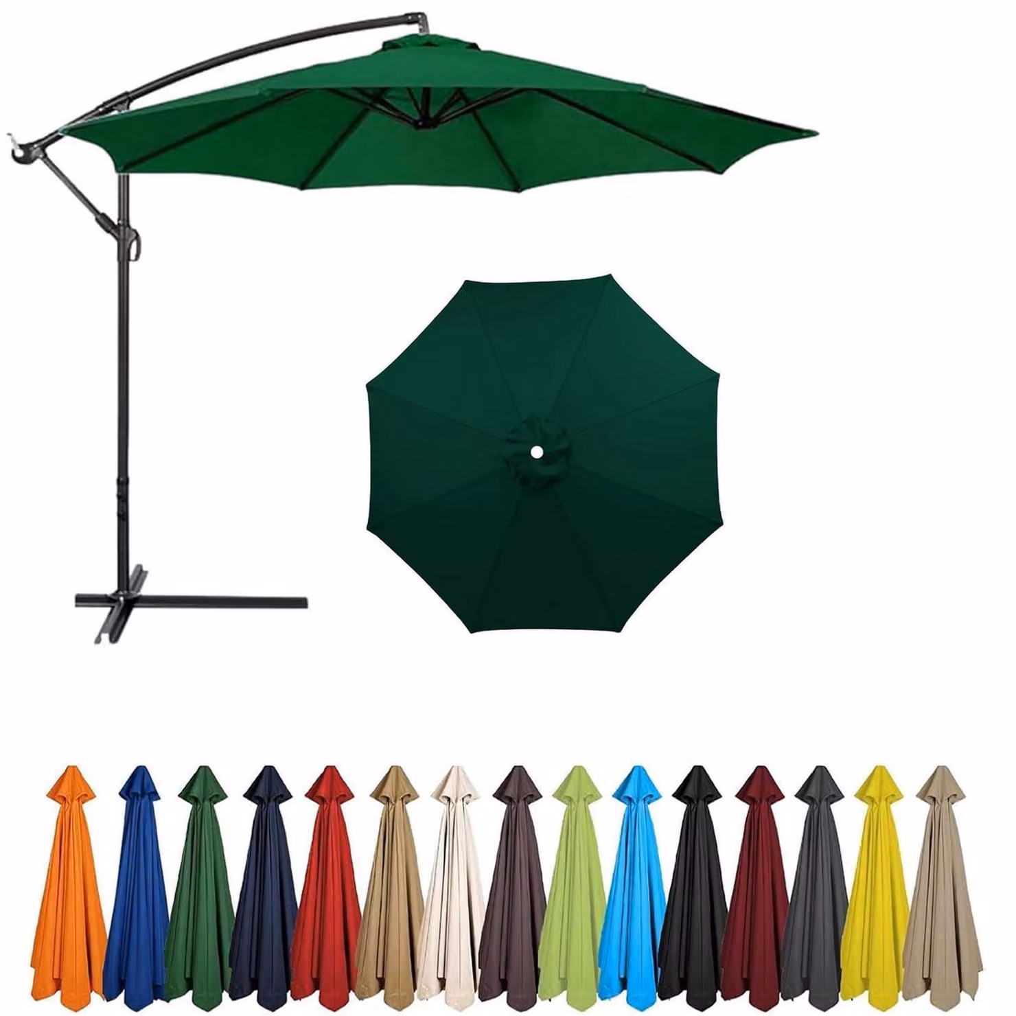 Copertura di ricambio per ombrellone, verde scuro, 2,7 metri, 6 stecche, protezione UV, poliestere
