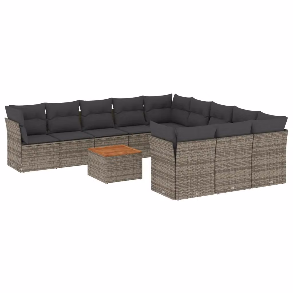 vidaXL Set Divani da Giardino a Forma di U in Polyrattan Grigio con Cuscini e Tavolino da Esterno – 2