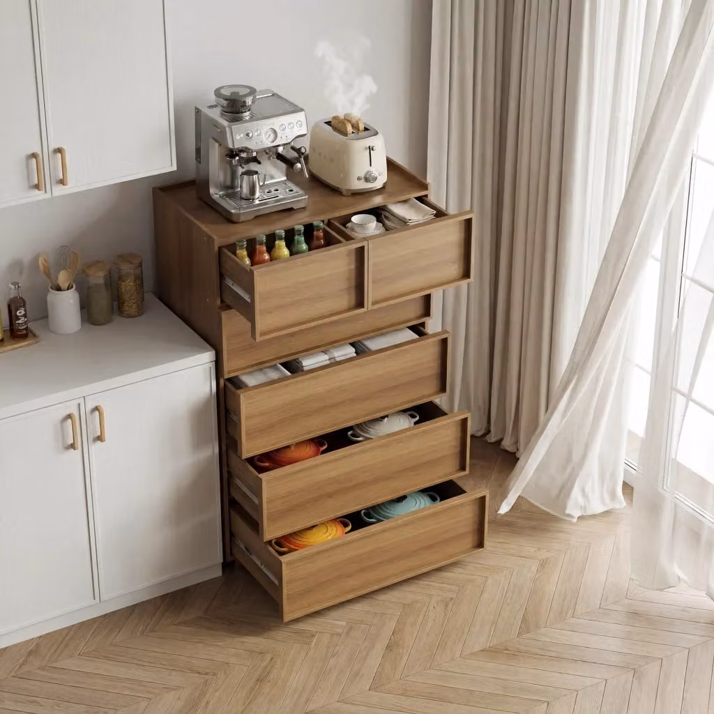 Cassettiera Chicfurn con 6 cassetti e design senza maniglie, colore marrone, L: 80 cm, P: 48 cm, H: 127 cm – 2