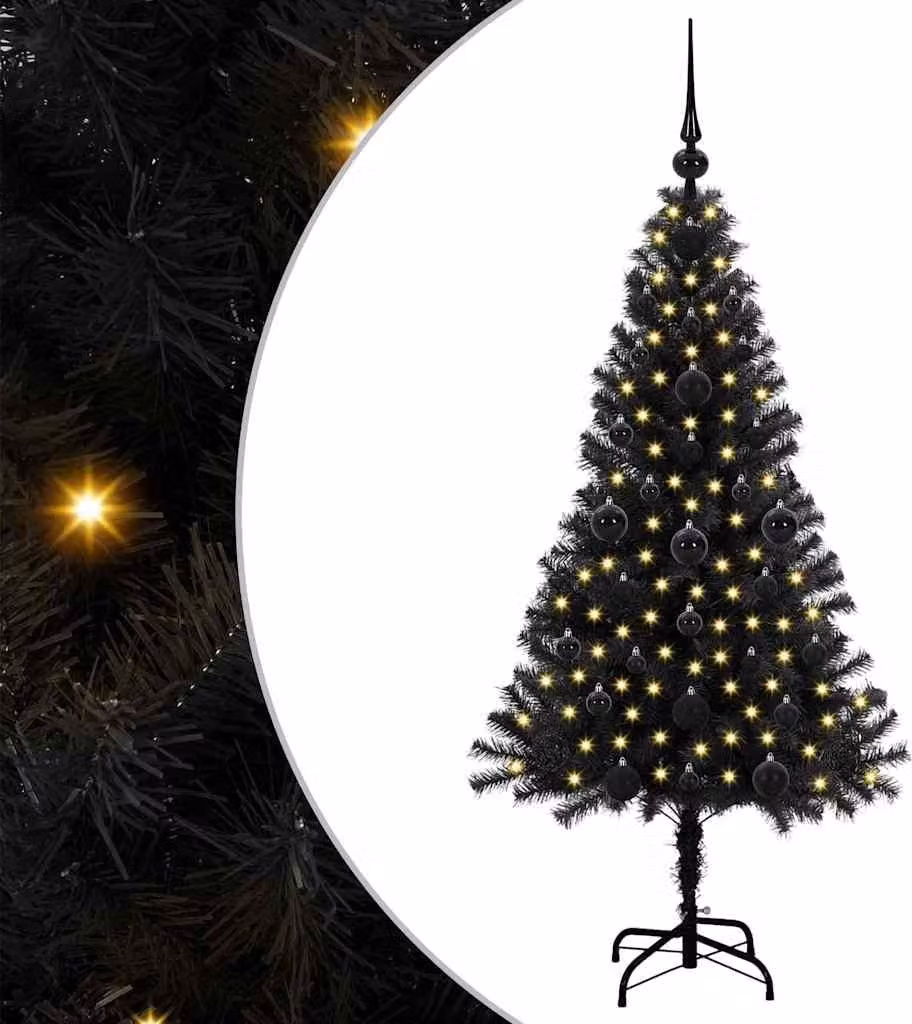 Albero di Natale con 150 LED con supporto Nero 120 cm PVC