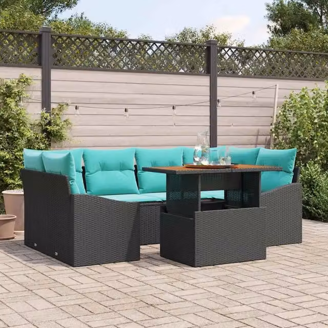 Set Divano da Giardino 7 pz 6-Numero di posti Nero e Teal 3349794