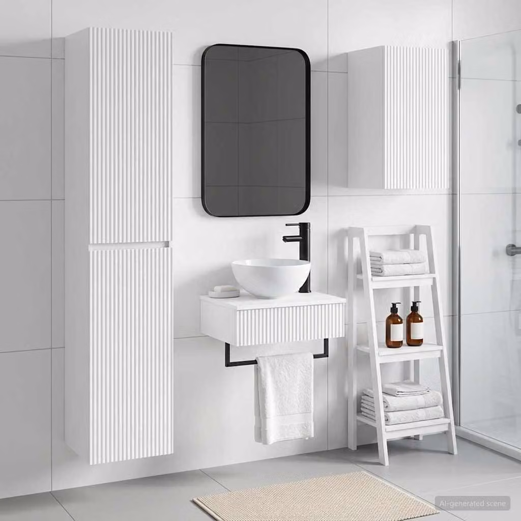Set di mobili per il bagno moderno vidaXL in 3 pezzi Bianco L/P/H: 33 x 34,5 x 160 cm