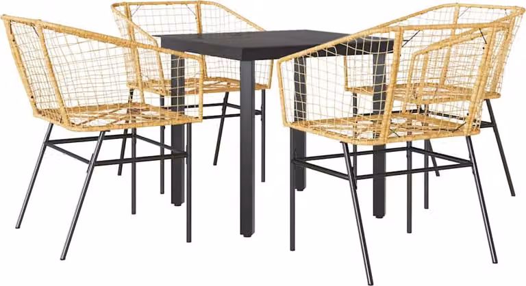 Set da Pranzo da Giardino 5pz Polyrattan Vetro