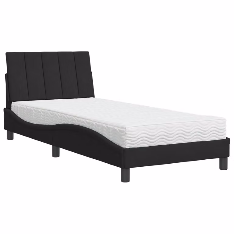 Letto con Materasso Hanko Nero 90x200 cm in Velluto