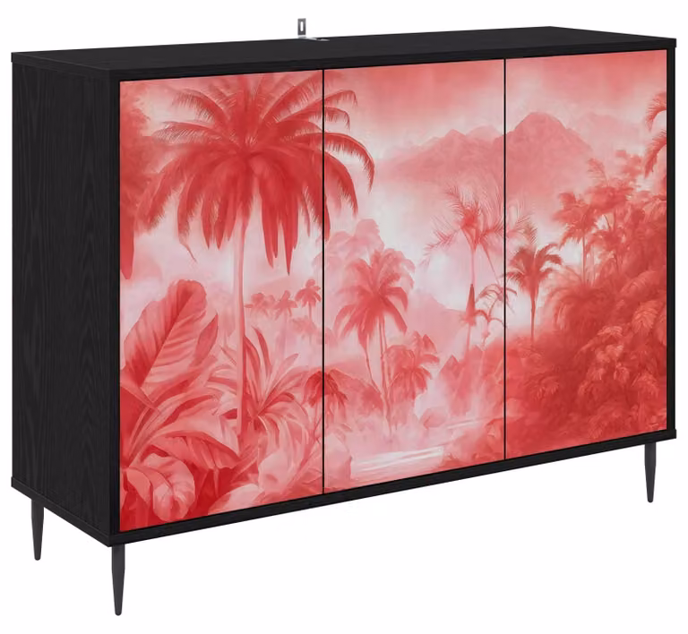 Mobile contenitore AACHEN, finitura effetto legno nero, dimensioni 102 x 33 x 76 cm