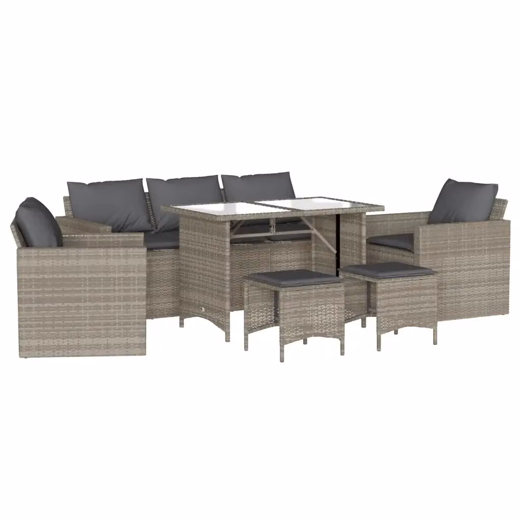 vidaXL Set Divano da Giardino 6 Pezzi con Cuscini Grigio con Tavolino e Ottoman in Polyrattan e Acciaio – 2