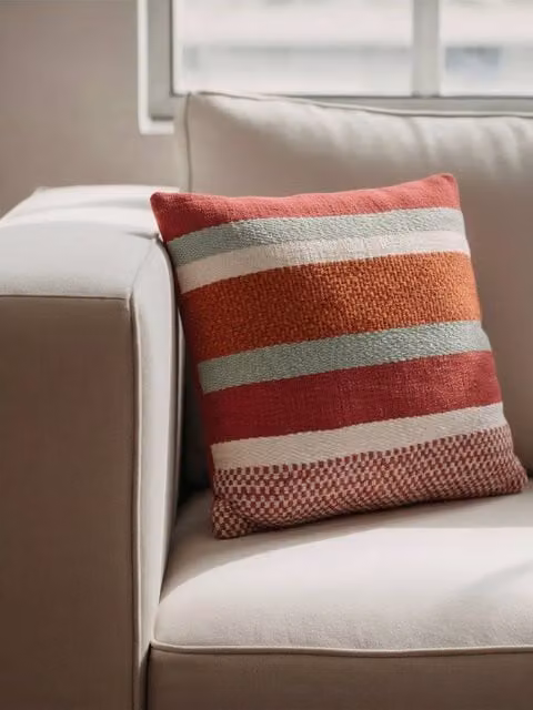 Cuscino quadrato Mico Kenay Home con fodera lavabile a righe rosso, arancione e bianco in cotone, L/P: 50 x 50 cm
