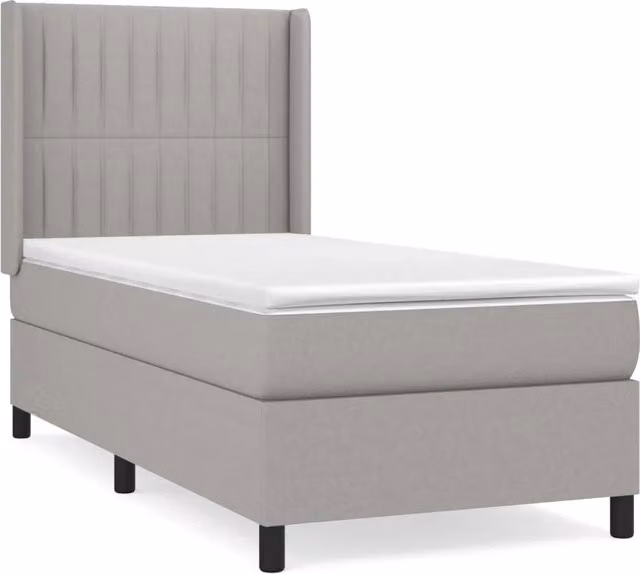 Letto singolo moderno per adulti con struttura imbottita in tessuto e legno di larice, colore grigio e bianco, L/P/H: 80 x 200 x 40 cm