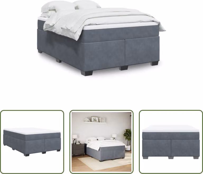 The Living Store Letto a molle con materasso grigio scuro 140x200 cm in velluto
