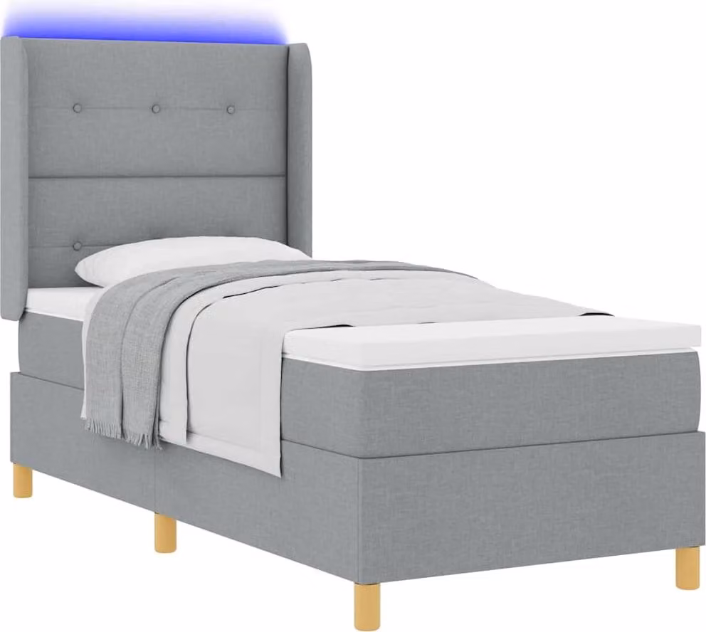 Letto a molle con strisce LED Grigio chiaro 90 x 200 cm Tessuto
