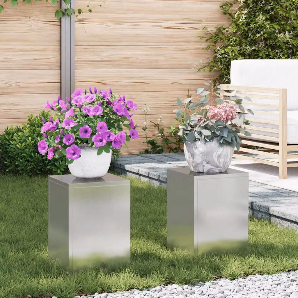 vidaXL Supporto per piante 2 pz Argento 24 x 24 x 35 cm Acciaio Inox