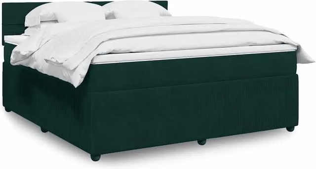 Letto con Giroletto a Molle e Materasso Ibrido vidaXL in Velluto Verde Scuro e Bianco L/P: 180 x 200 cm – 1