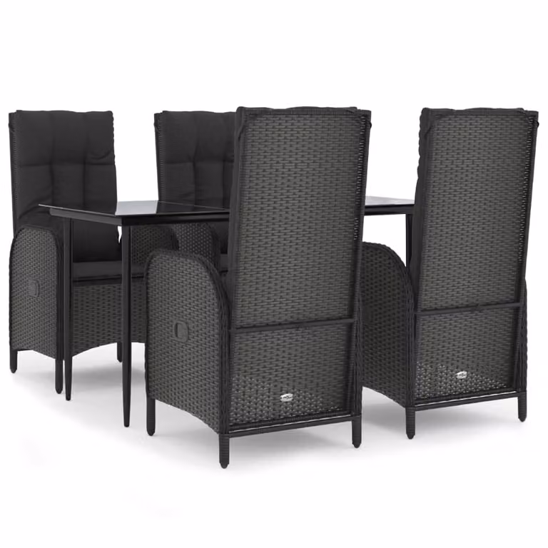 vidaXL set da pranzo da giardino a 5 pezzi con cuscini in rattan nero