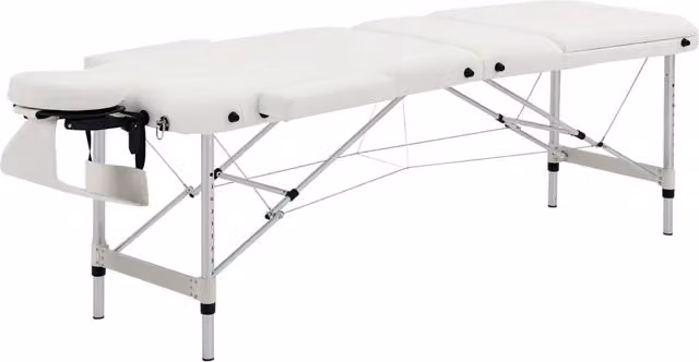 Lettino da Massaggio Pieghevole XYLO in Alluminio Bianco con Poggiatesta Regolabile e Accessori