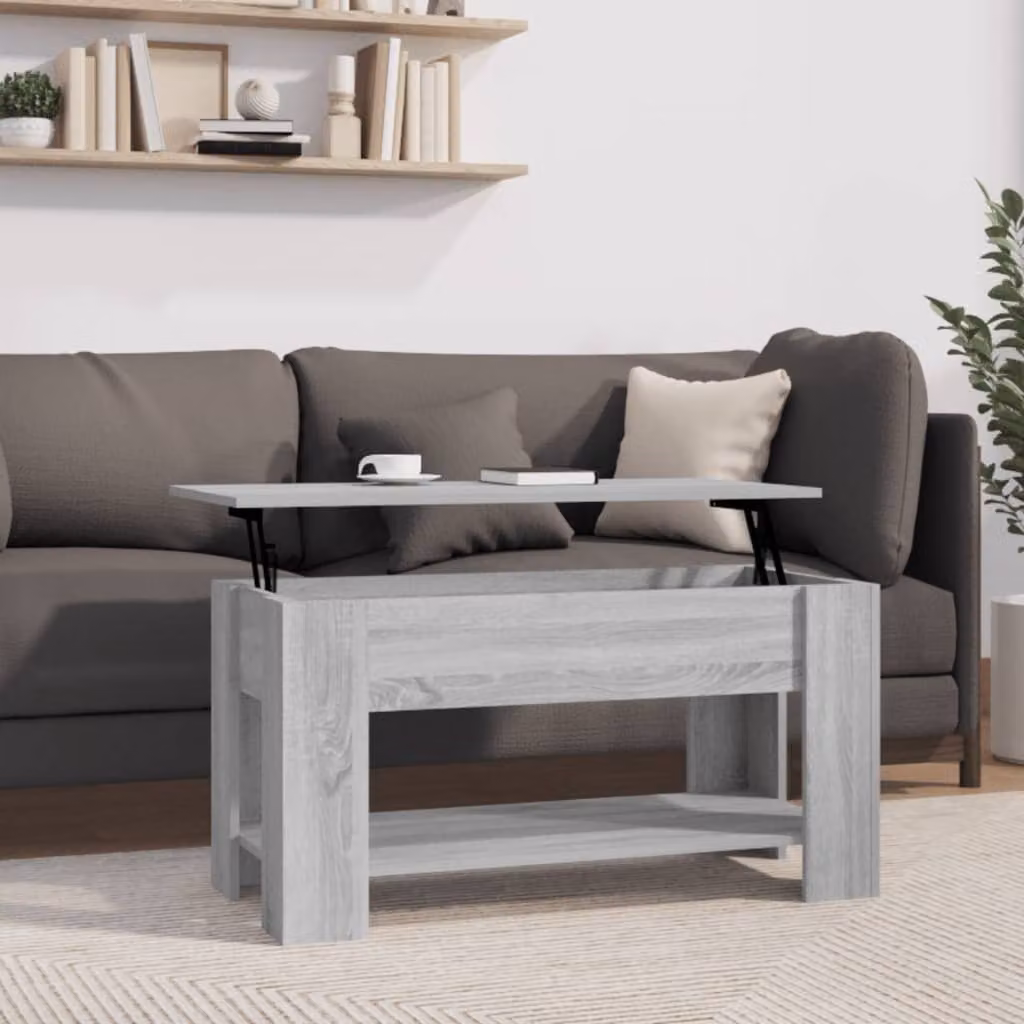 The Living Store Tavolino Grigio Sonoma 101x49x52 cm Materiale a base di legno