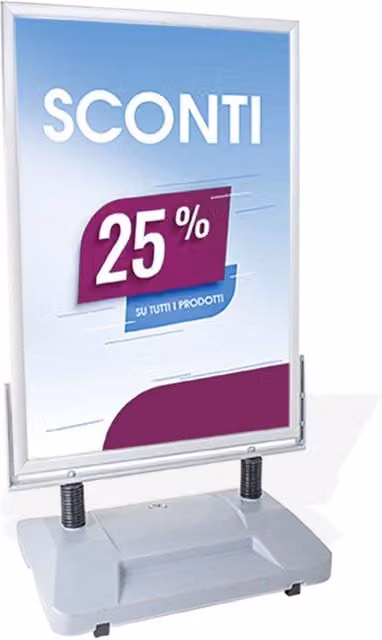 Espositore Pubblicitario Bifacciale GIORDANOSHOP in Alluminio con Ruote per Esterno Antivento, Colore Silver, L: 70 cm, H: 100 cm