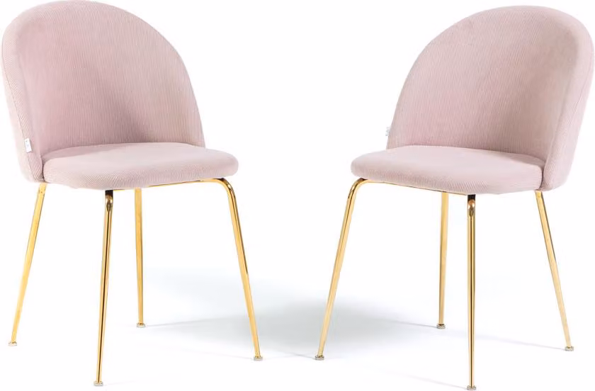 Set di 2 sedie da pranzo imbottite in velluto a coste, gambe in metallo, design elegante per cucina, sala da pranzo, bar e ristoranti - SARA - Rosa chiaro/oro